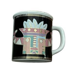 VTG Southwestern Kachina Doll Coffee Mug Cup Gold Gilt Tribal Native American